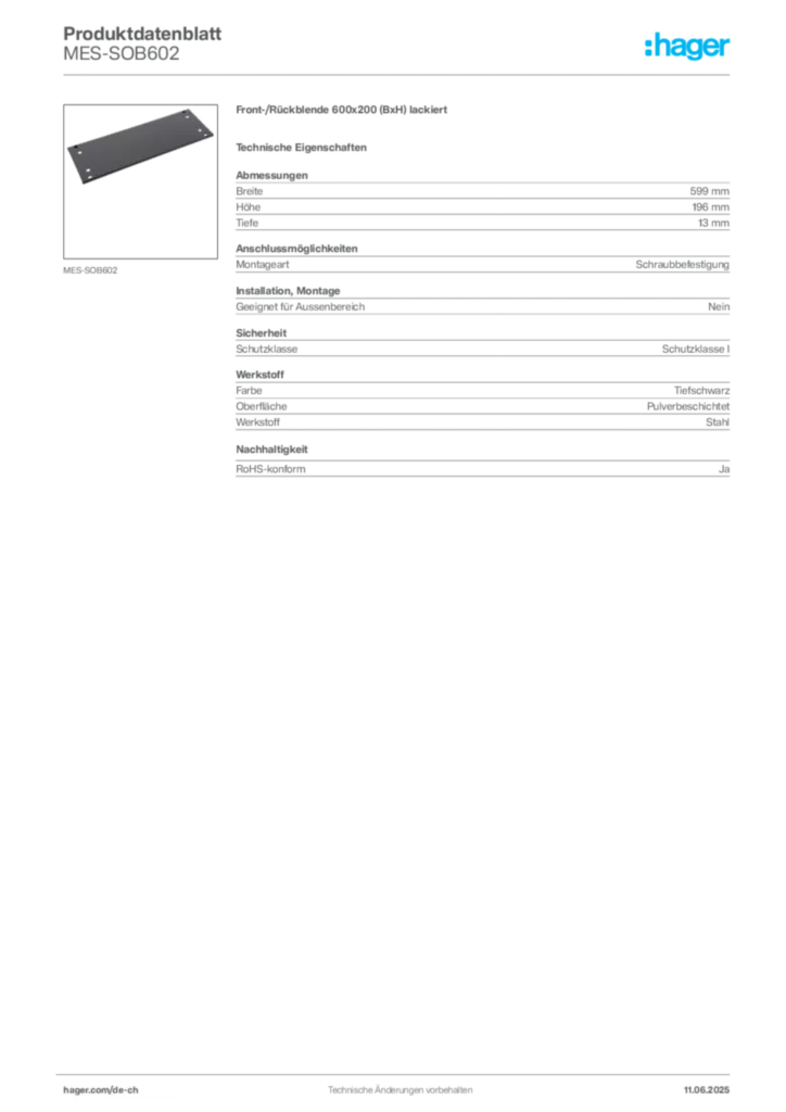Bild Hager Produktdatenblatt MES-SOB602 | Hager Schweiz