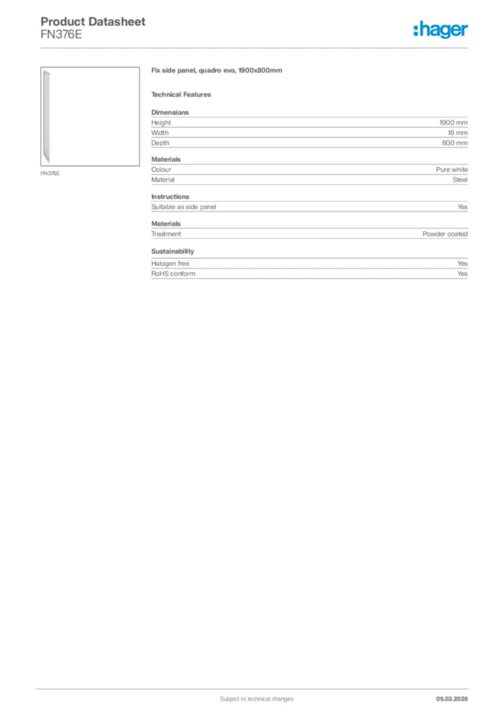 Image Hager Product data sheet FN376E  | Hager Africa