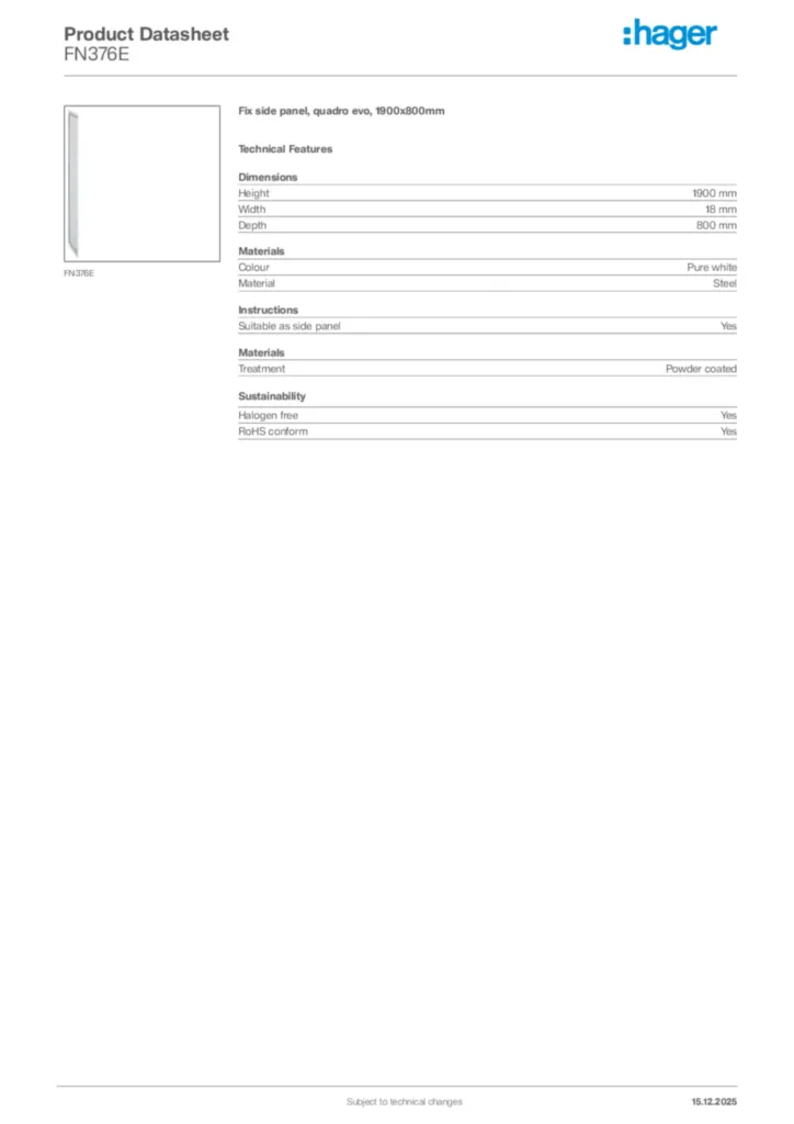 Image Hager Product data sheet FN376E  | Hager Africa