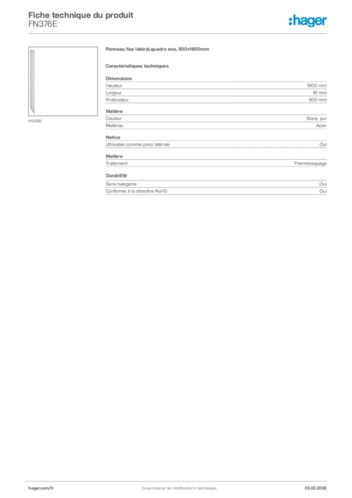 Image Hager Fiche technique du produit FN376E | Hager France