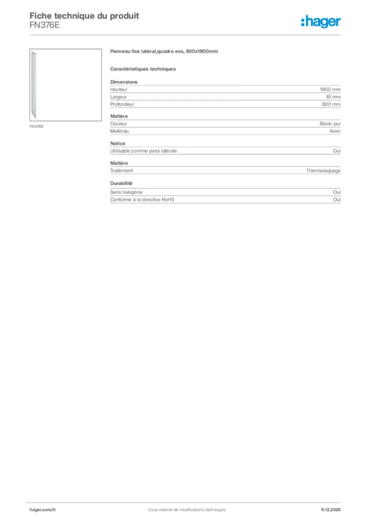 Image Hager Fiche technique du produit FN376E | Hager France