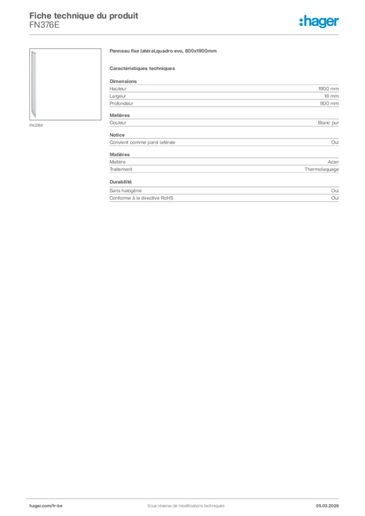 Image Hager Fiche technique du produit FN376E | Hager Belgique