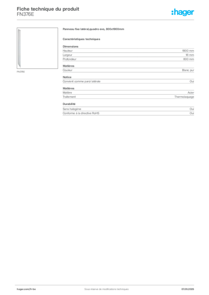 Image Hager Fiche technique du produit FN376E | Hager Belgique