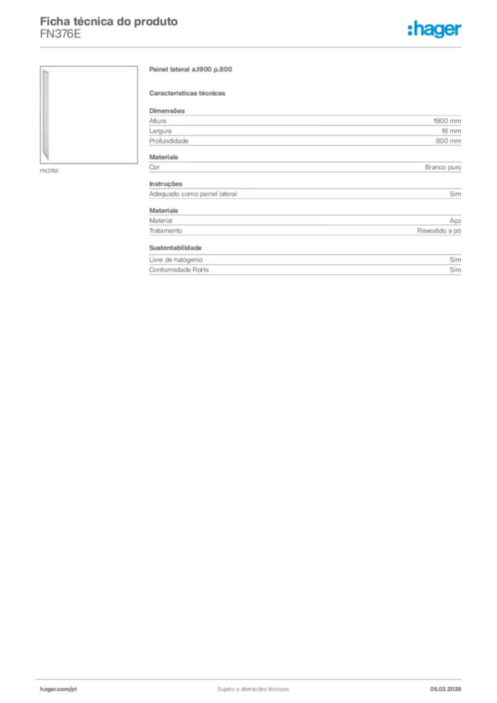 Imagem Hager Ficha técnica do produto FN376E | Hager Portugal