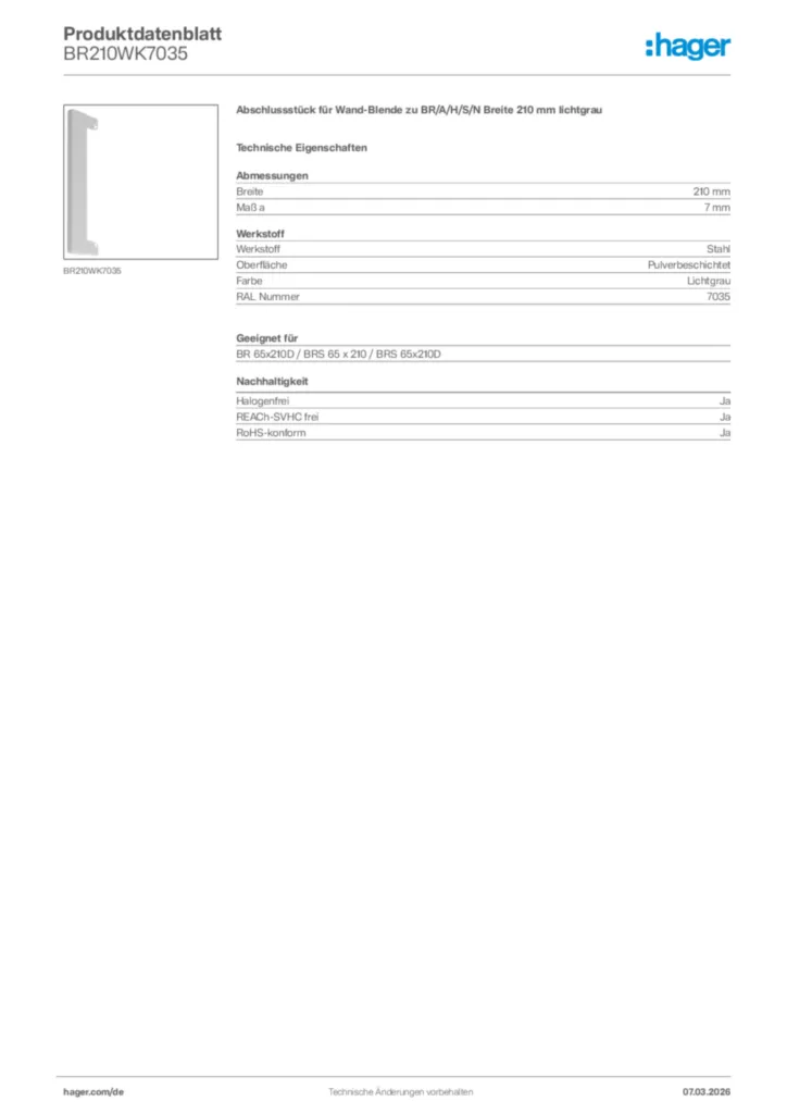 Bild Hager Produktdatenblatt BR210WK7035 | Hager Deutschland