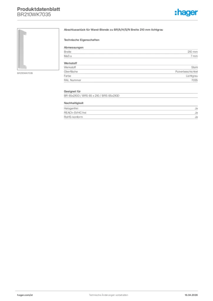 Bild Hager Produktdatenblatt BR210WK7035 | Hager Deutschland