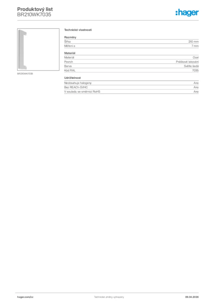 Obrázek Hager Product data sheet BR210WK7035 | Hager