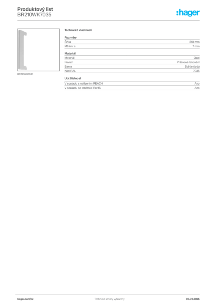 Obrázek Hager Produktový list BR210WK7035 | Hager