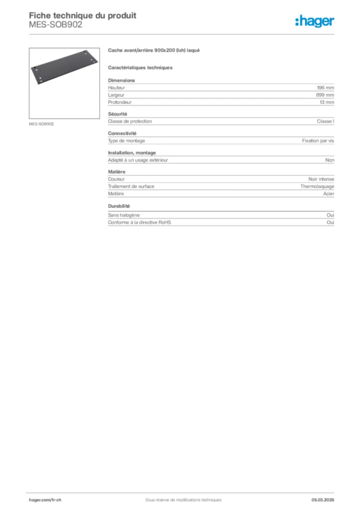 Image Hager Fiche technique du produit MES-SOB902 | Hager Suisse