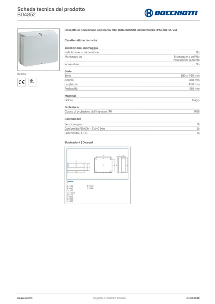 Immagine Bocchiotti Scheda tecnica del prodotto B04852 | Hager Italia