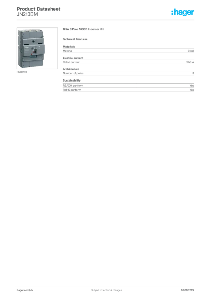 Image Hager Product data sheet JN213BM  | Hager