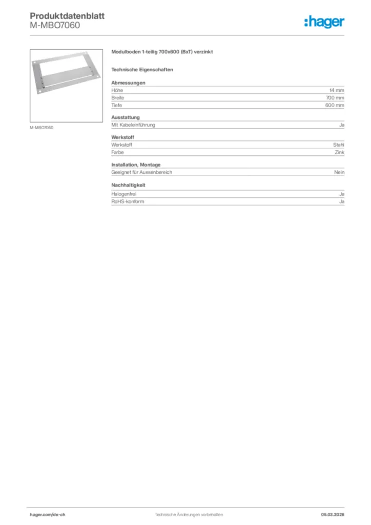Bild Hager Produktdatenblatt M-MBO7060 | Hager Schweiz