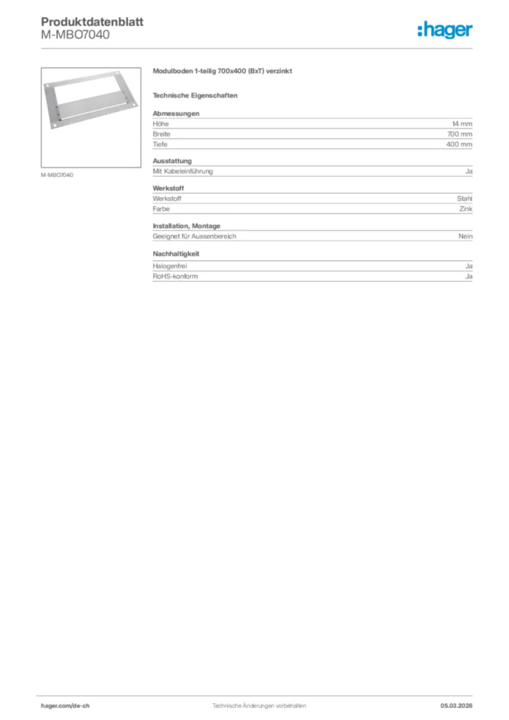 Bild Hager Produktdatenblatt M-MBO7040 | Hager Schweiz