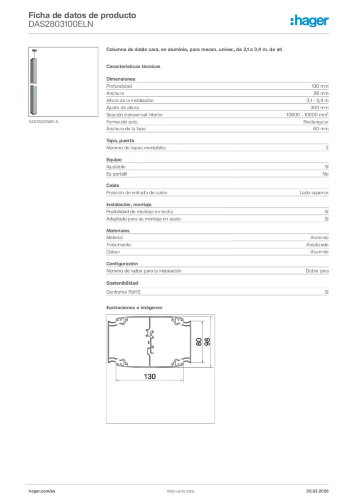 Imagen Hager Ficha de datos de producto DAS2803100ELN | Hager España