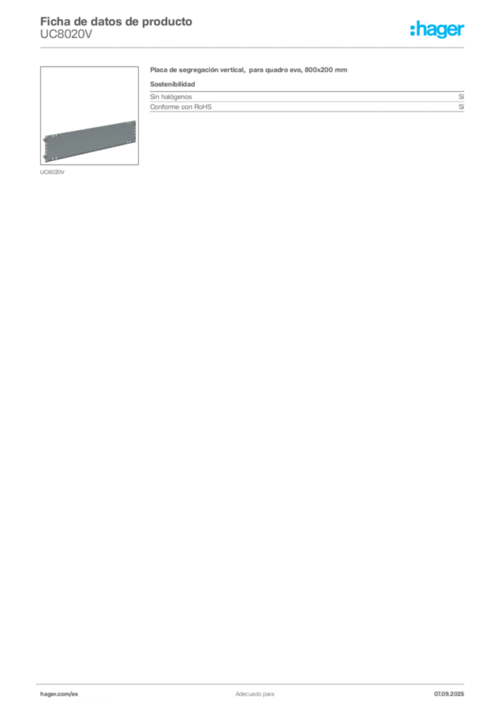 Imagen Hager Ficha de datos de producto UC8020V | Hager España