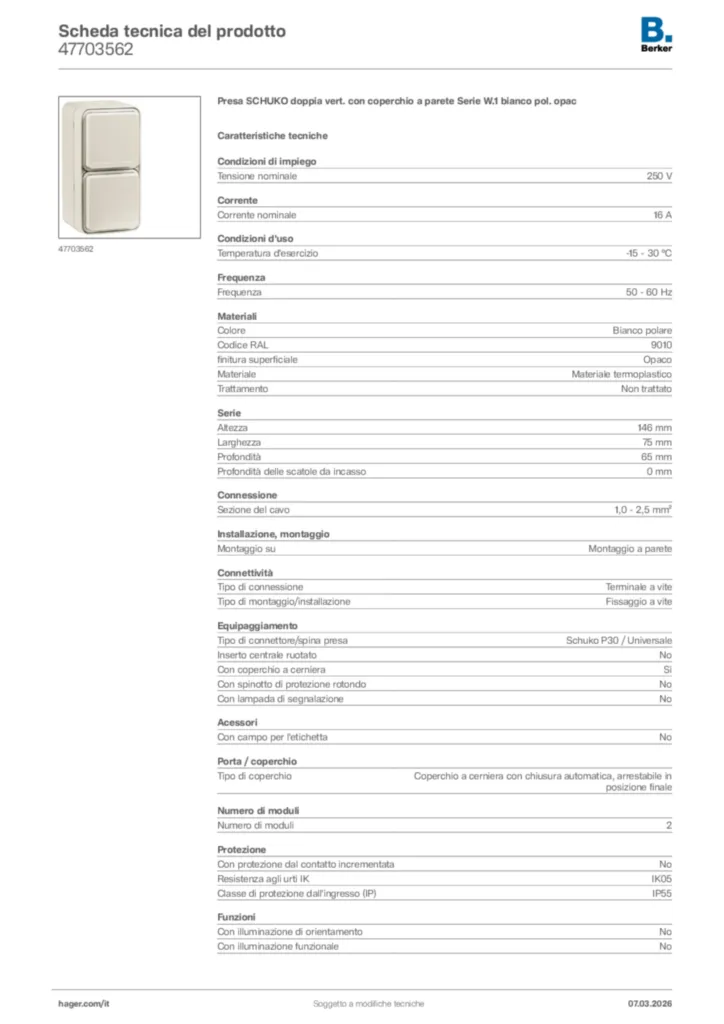Immagine Berker Scheda tecnica del prodotto 47703562 | Hager Italia