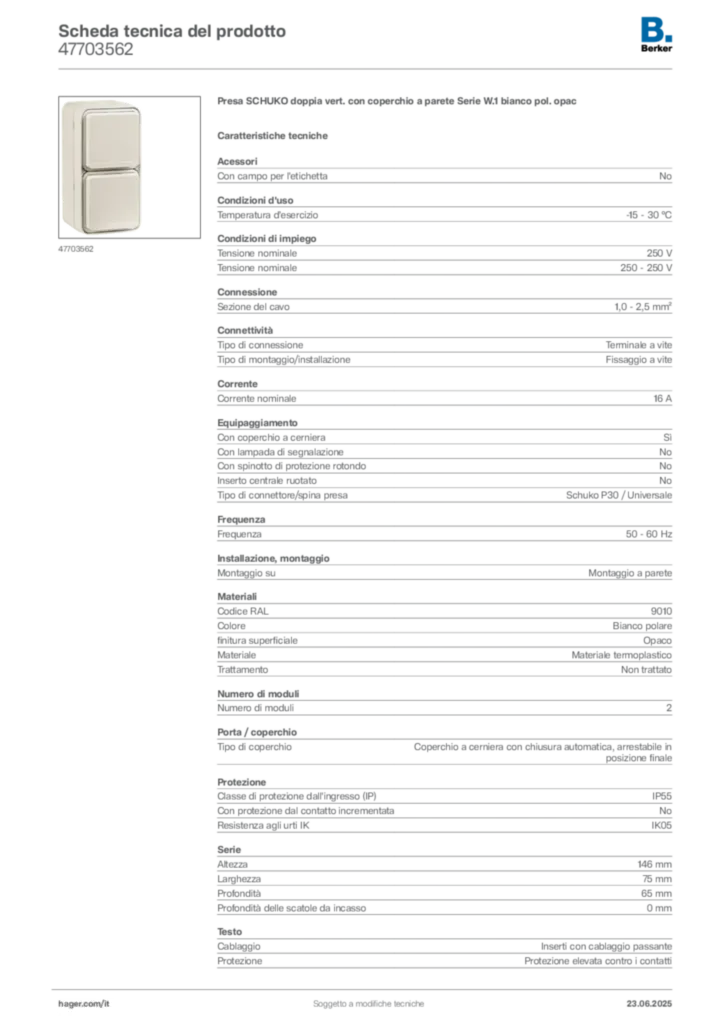 Immagine Berker Scheda tecnica del prodotto 47703562 | Hager Italia
