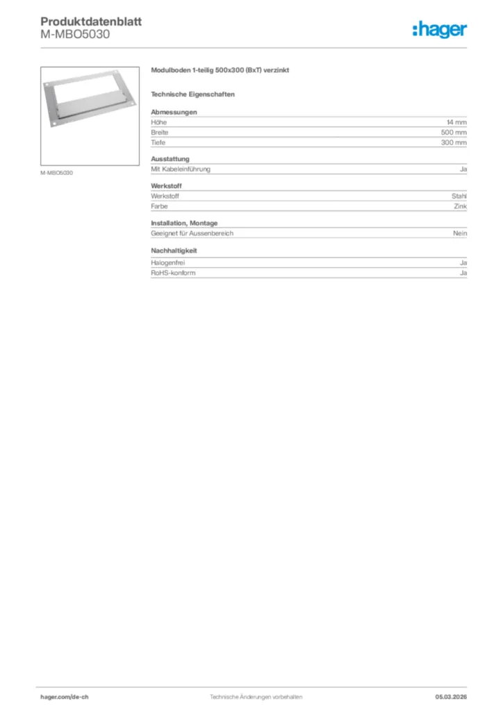 Bild Hager Produktdatenblatt M-MBO5030 | Hager Schweiz