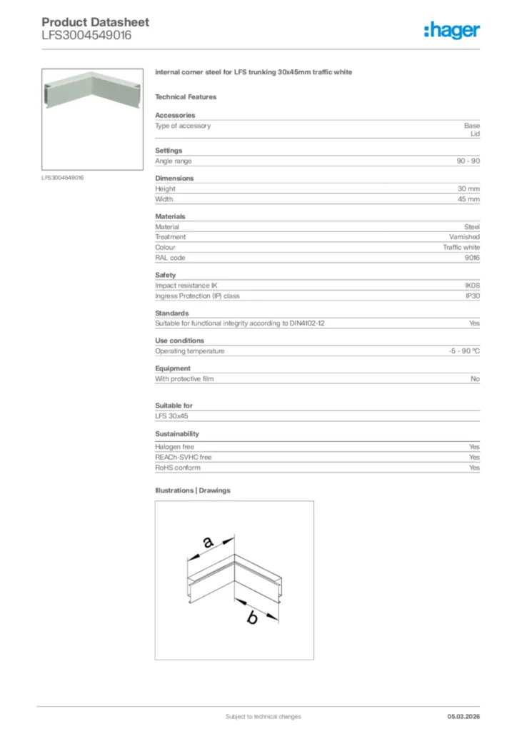 Image Hager Product data sheet LFS3004549016  | Hager Africa