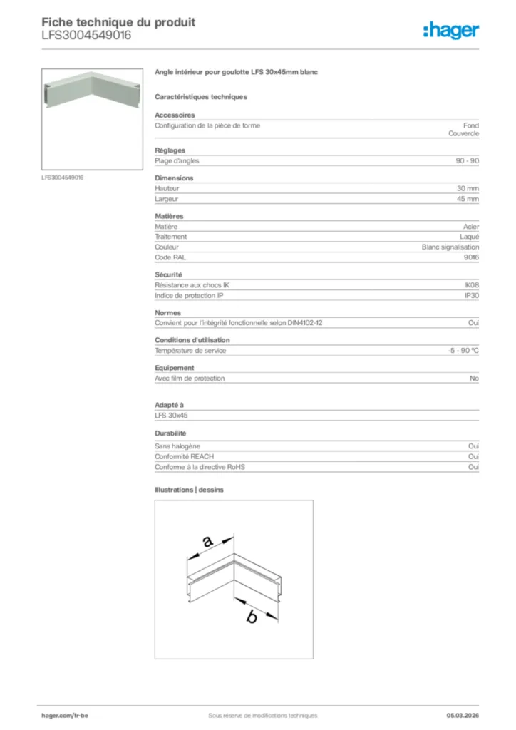 Image Hager Fiche technique du produit LFS3004549016 | Hager Belgique