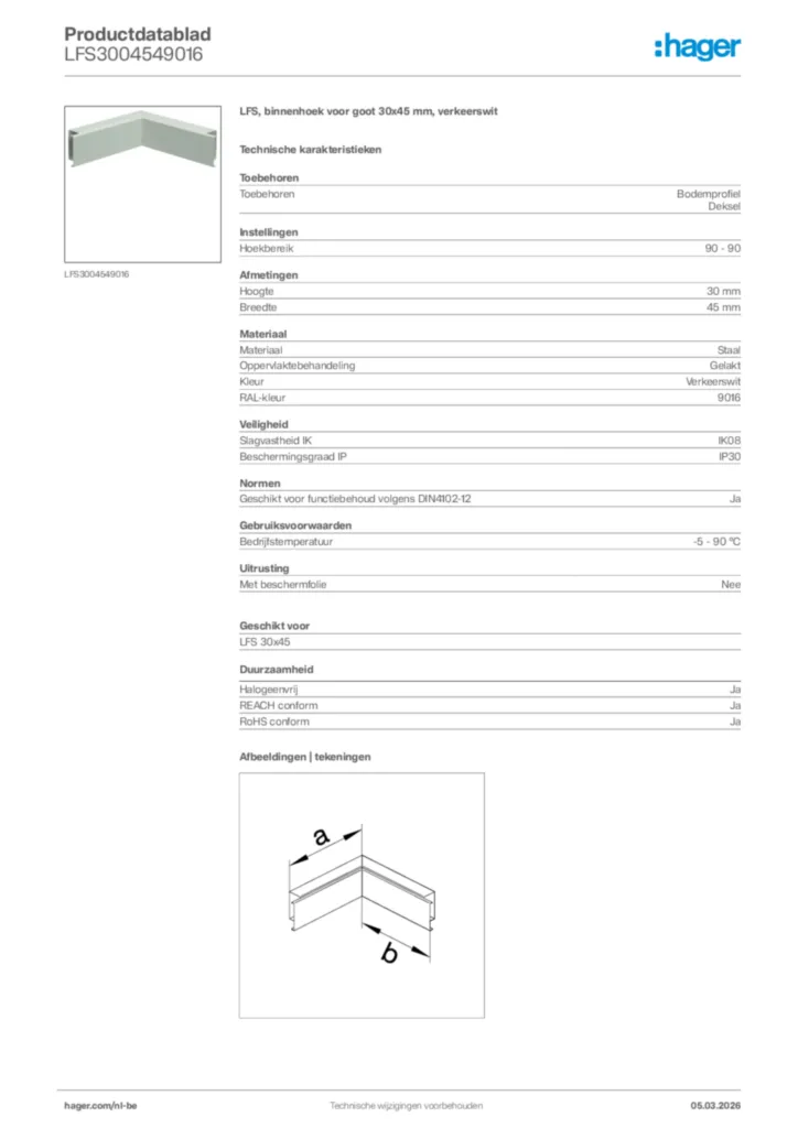 Afbeelding Hager Productdatablad LFS3004549016 | Hager Belgium
