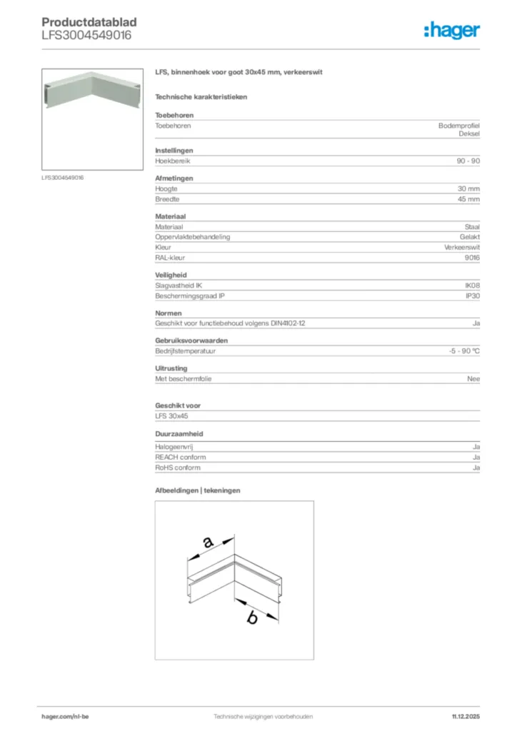 Afbeelding Hager Productdatablad LFS3004549016 | Hager Belgium