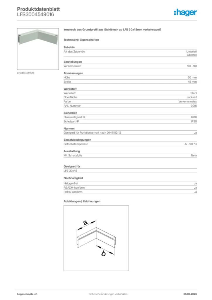Bild Hager Produktdatenblatt LFS3004549016 | Hager Schweiz