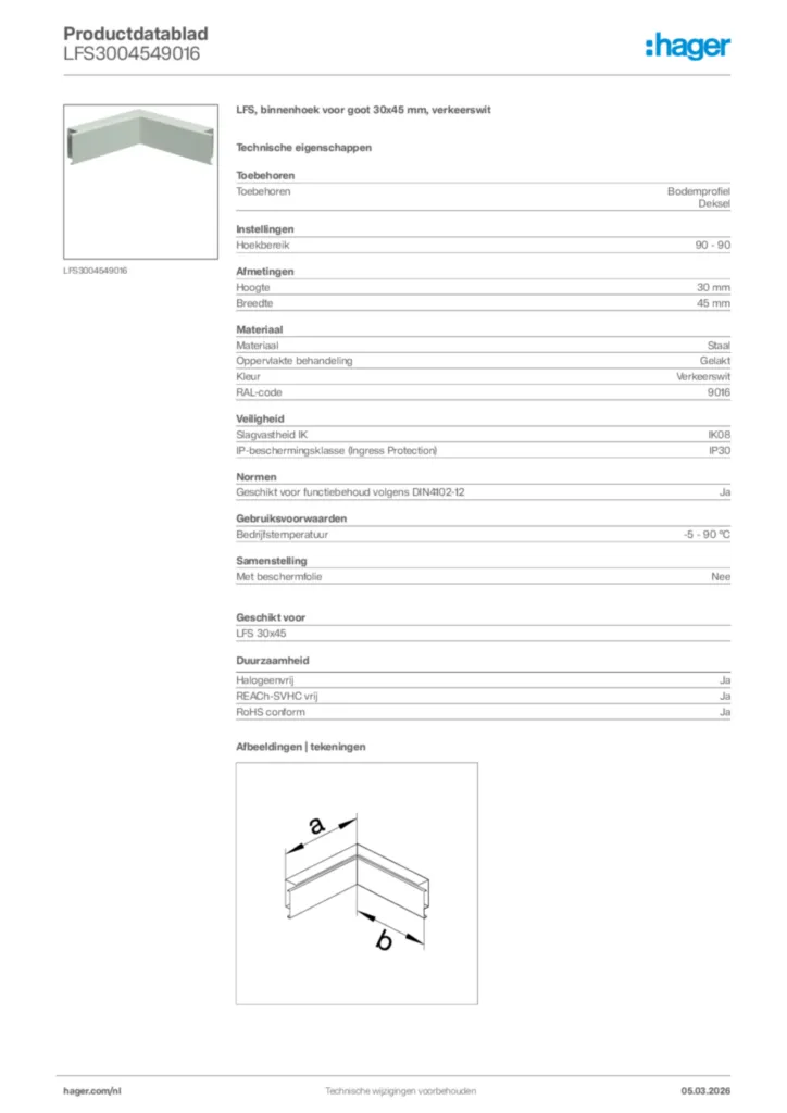 Afbeelding Hager Productdatablad LFS3004549016 | Hager Nederland