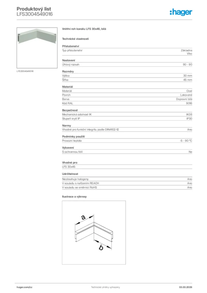 Obrázek Hager Product data sheet LFS3004549016 | Hager