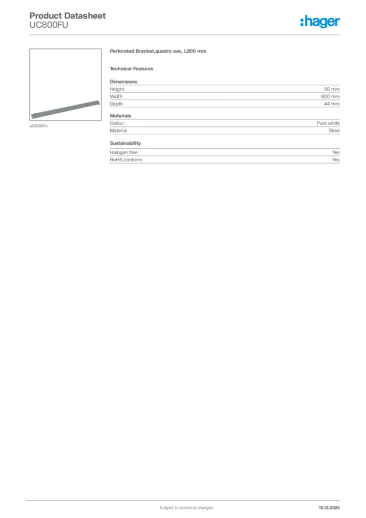 Image Hager Product data sheet UC800FU  | Hager Africa