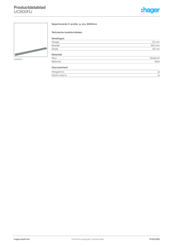 Afbeelding Hager Productdatablad UC800FU | Hager Belgium