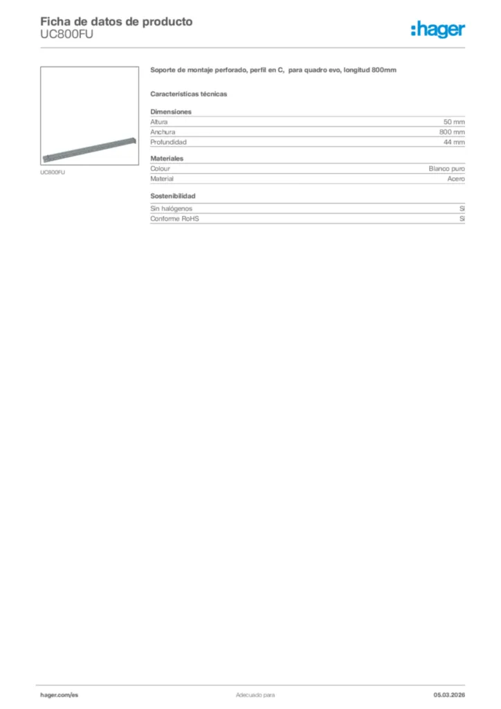 Imagen Hager Ficha de datos de producto UC800FU | Hager España