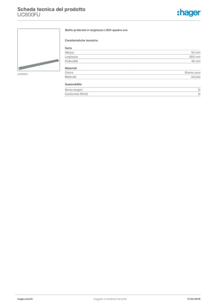 Immagine Hager Scheda tecnica del prodotto UC800FU | Hager Italia