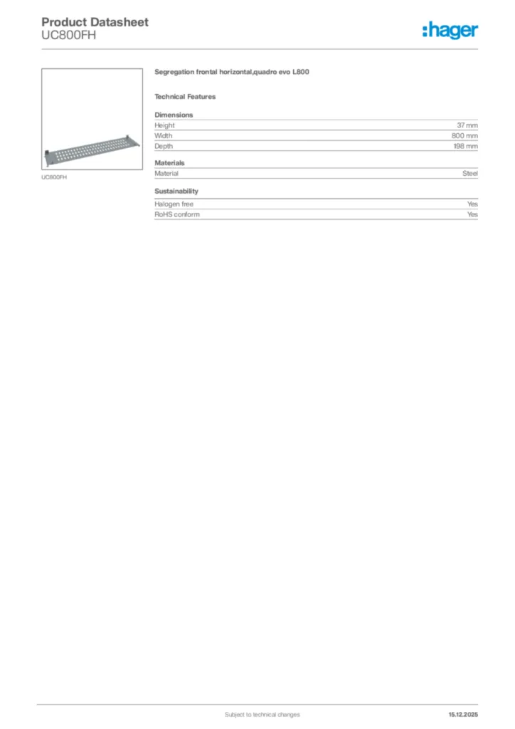 Image Hager Product data sheet UC800FH  | Hager Africa
