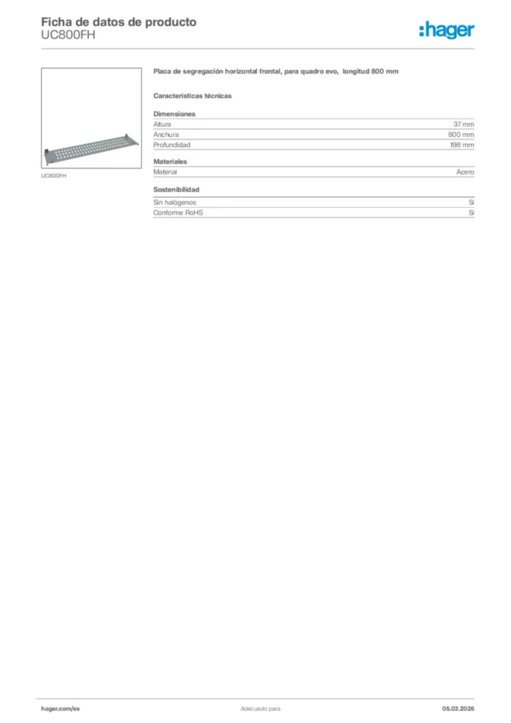 Imagen Hager Ficha de datos de producto UC800FH | Hager España