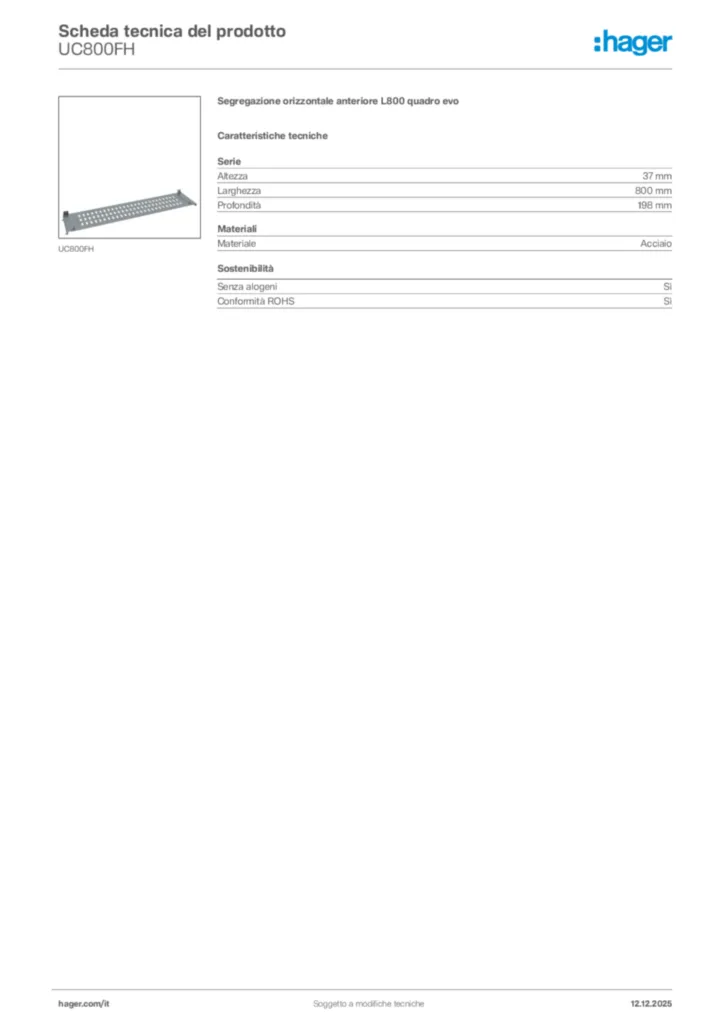 Immagine Hager Scheda tecnica del prodotto UC800FH | Hager Italia