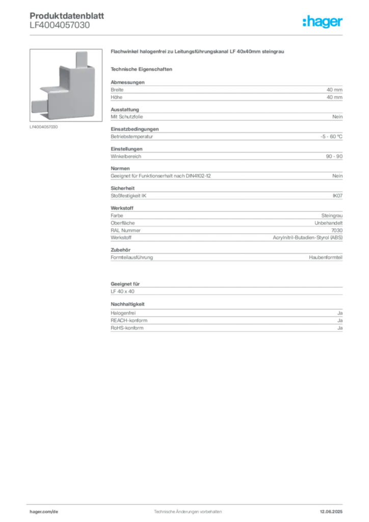 Bild Hager Produktdatenblatt LF4004057030 | Hager Deutschland