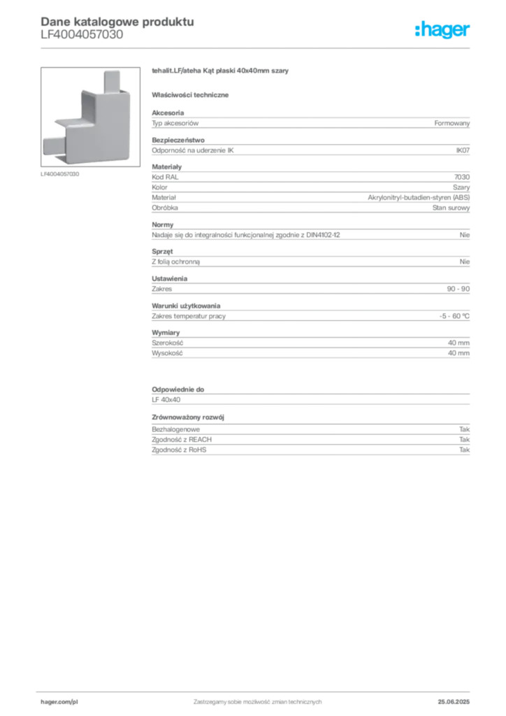 Zdjęcie Hager Karta katalogowa LF4004057030 | Hager Polska