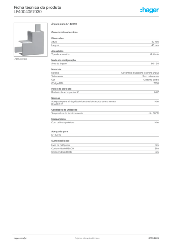 Imagem Hager Ficha técnica do produto LF4004057030 | Hager Portugal