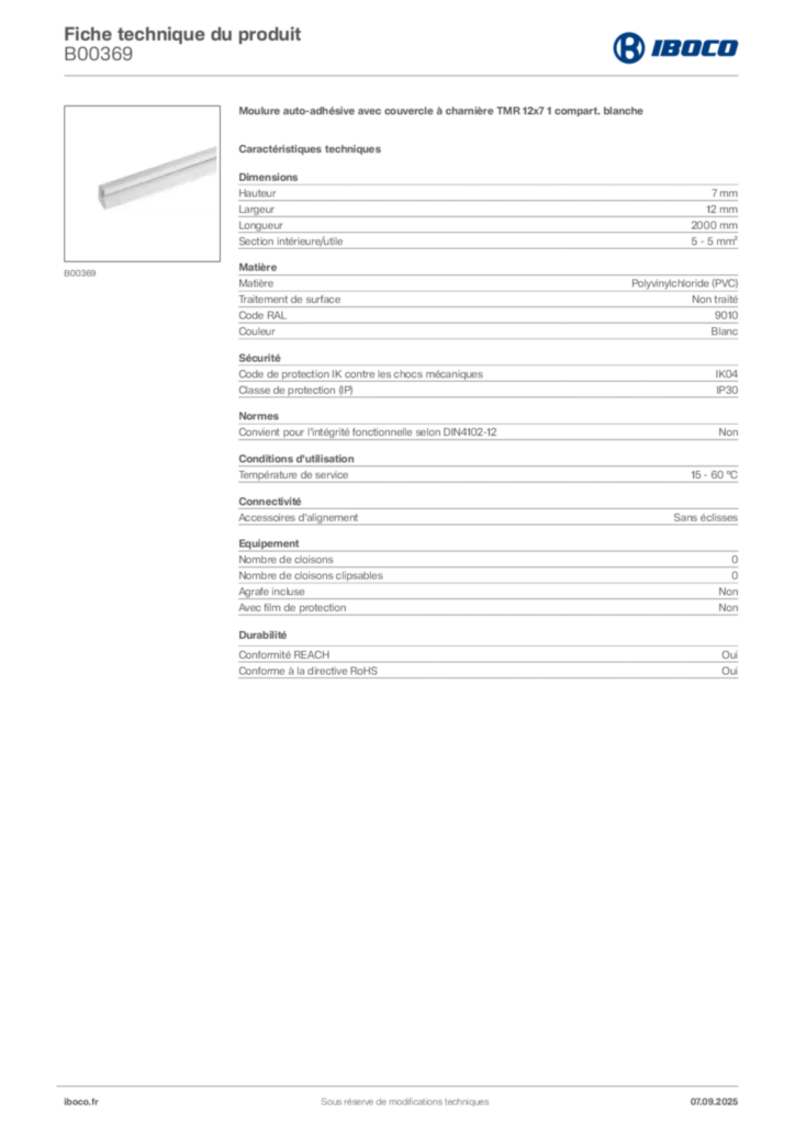 Image Iboco Fiche technique du produit B00369 | Hager France