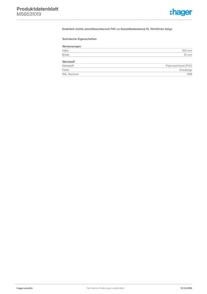 Bild Hager Produktdatenblatt M56531019 | Hager Deutschland
