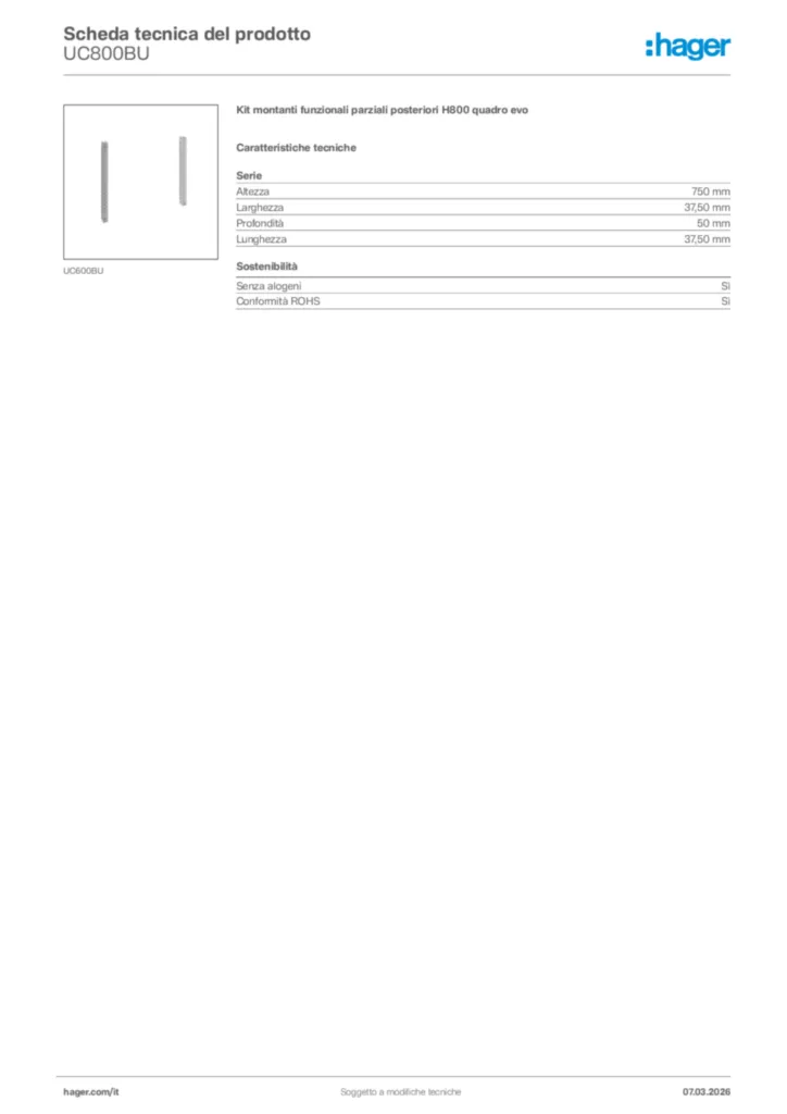 Immagine Hager Scheda tecnica del prodotto UC800BU | Hager Italia