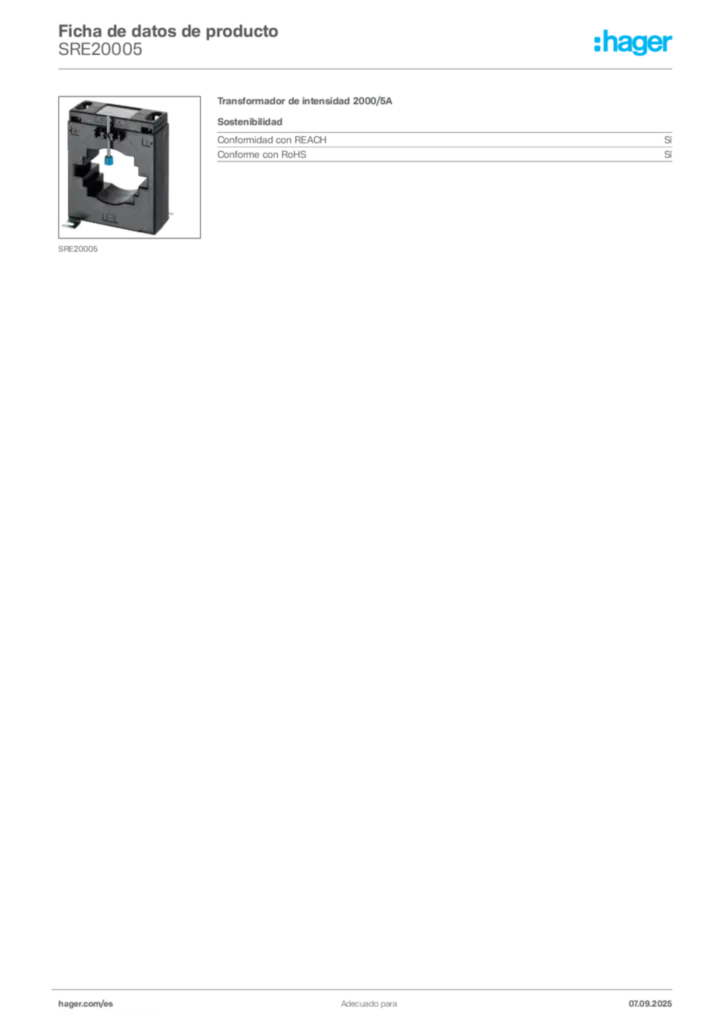 Imagen Hager Ficha de datos de producto SRE20005 | Hager España