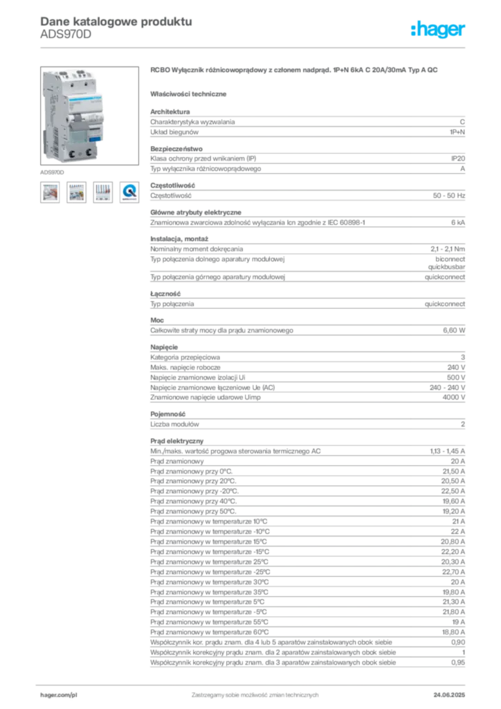 Zdjęcie Hager Karta katalogowa ADS970D | Hager Polska