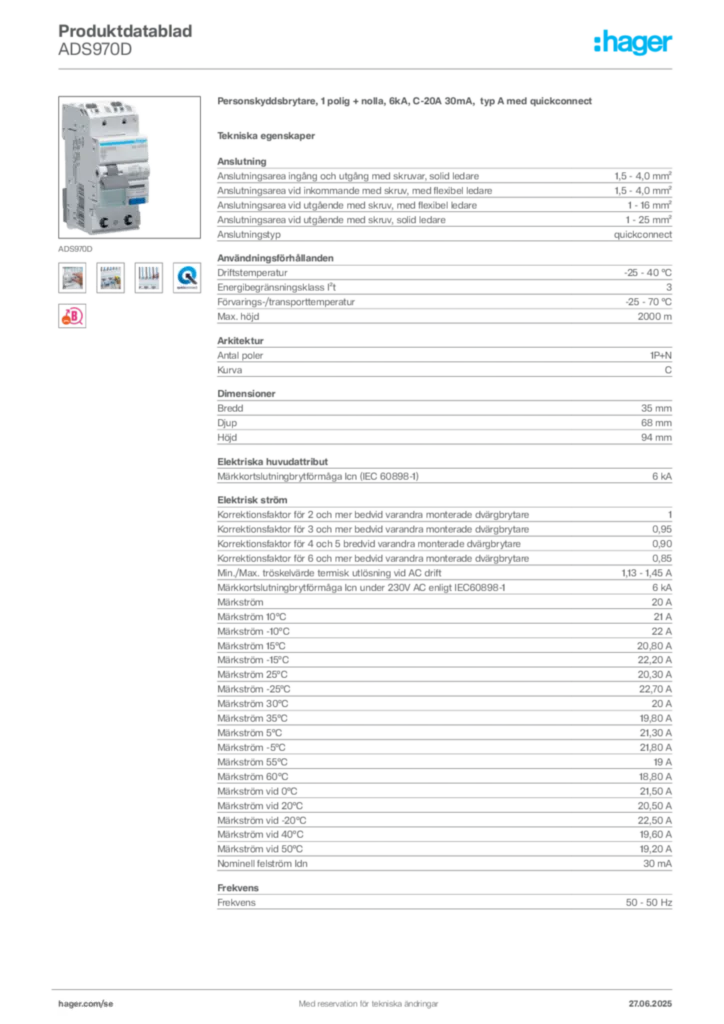 Bild Hager Produktdatablad ADS970D | Hager Sverige