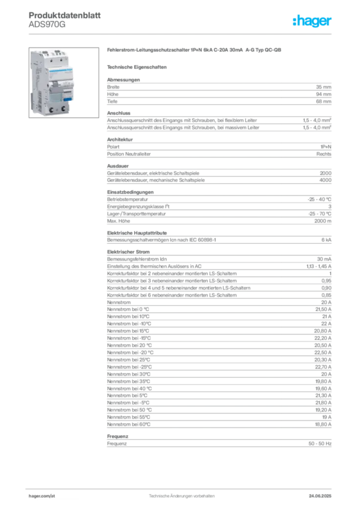 Bild Hager Produktdatenblatt ADS970G | Hager Deutschland