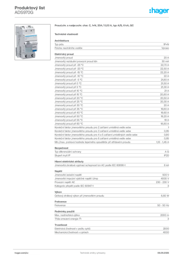 Obrázek Hager Produktový list ADS970G | Hager