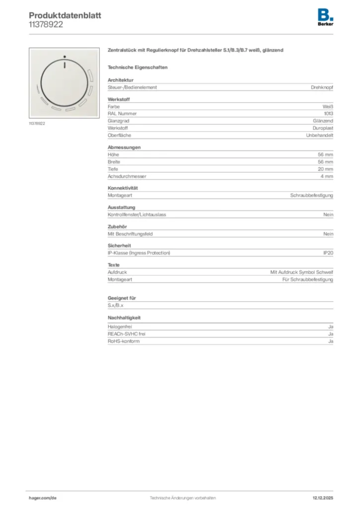 Berker Produktdatenblatt 11378922