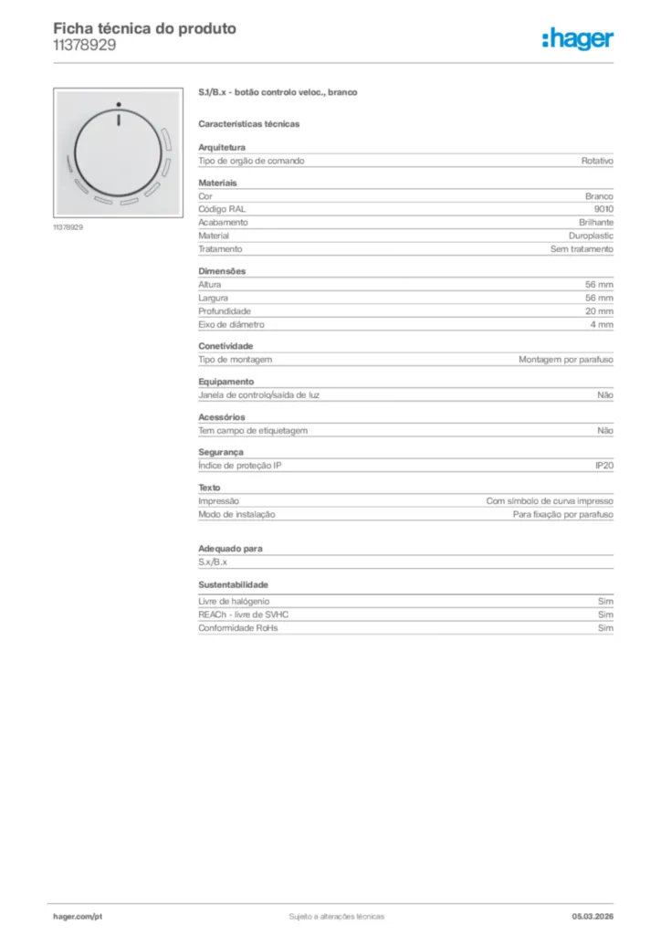 Imagem Hager Ficha técnica do produto 11378929 | Hager Portugal