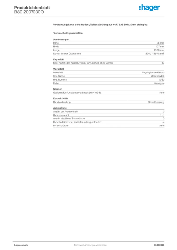Bild Hager Produktdatenblatt B8012007030O | Hager Deutschland